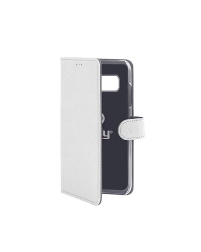 WALLY - Custodia a libro in pelle sintetica con chiusura flap magnetico, slot per carte e funzione stand colore bianco compatib