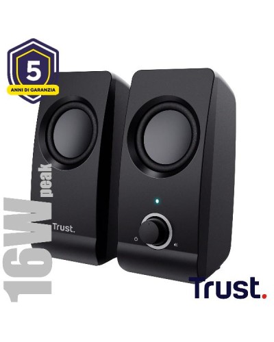 SET ALTOPARLANTI SPEAKERS 2.0 16W PICCO (8W RMS) - TRUST REMO 2.0 - NERO