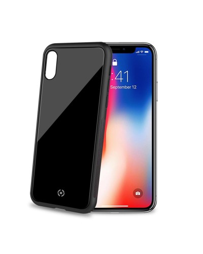 DIAMOND - Cover rigida in vetro temperato anti-graffio e bordi in TPU colore nero compatibile con Apple iPhone Xs/ iPhone X