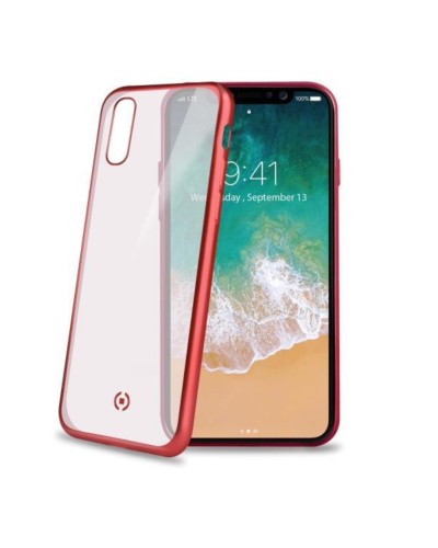 LASER MATT - Cover trasparente morbida con effetto metallo colore rosso compatibile con Apple iPhone Xs Max