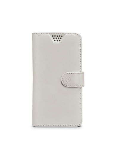 WALLYUNI - Custodia universale a libro colore bianco con sistema fissaggio adesivo compatibile con gli smartphone da 4.5" a 5" 