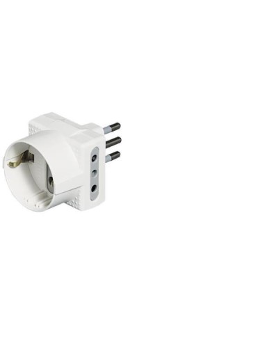 Adattatore 2 Prese F. 10A,e Presa F. Tedesca, Presa Maschio 10A -Bianco-