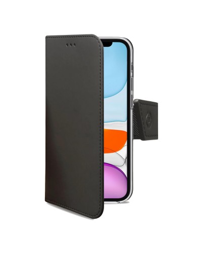 WALLY - Custodia a libro in pelle sintetica con chiusura flap magnetico, slot per carte e funzione stand colore nero compatibil