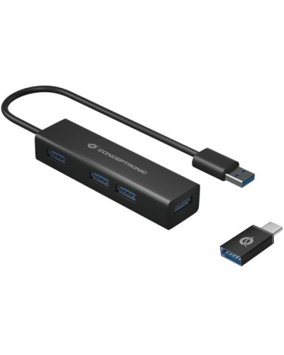 HUB USB 3.0 4-PORTE in ALLUMINIO con Adattatore da USB-C a USB-A