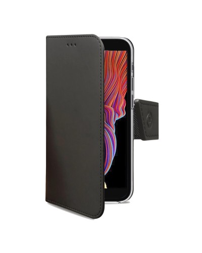 WALLY - Custodia a libro in pelle sintetica con chiusura flap magnetico, slot per carte e funzione stand colore nero per Samsun