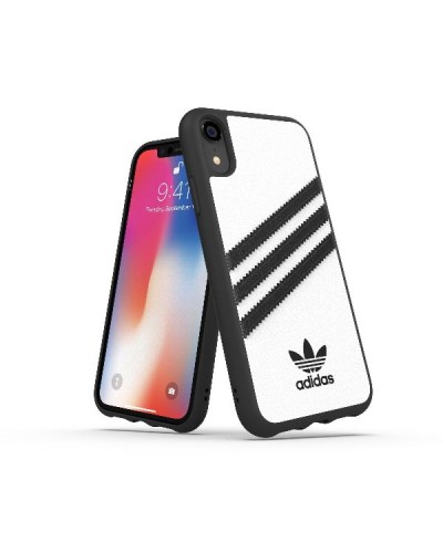ADIDAS ORIGINALS - Cover SAMBA in TPU+Poliuretano con bordi rialzati di colore bianco con strisce nere compatibile con Apple iP