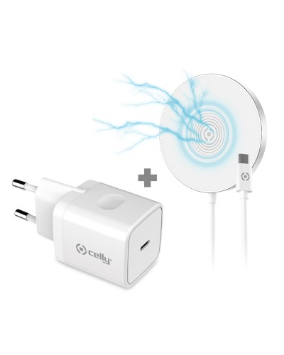 MAGCHARGEKIT - Kit basetta di ricarica Wireless + Caricabatteria USB-C 20 Watt
