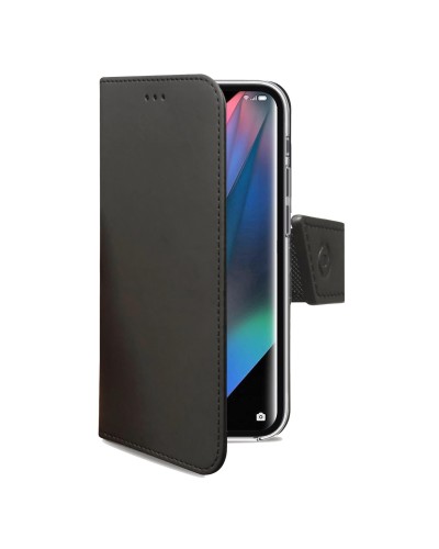WALLY - Custodia a libro in pelle sintetica con chiusura flap magnetico, slot per carte e funzione stand colore nero compatibil