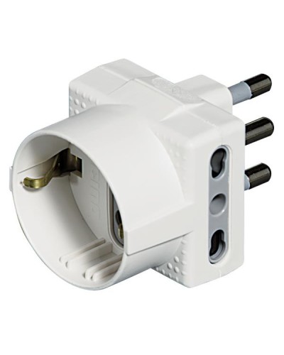 Adattatore TRIS - 1 presa tedesca 2 prese bipasso 10/16A bianco