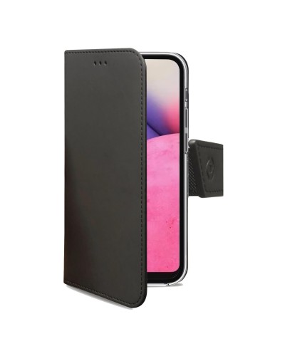 WALLY - Custodia a libro in pelle sintetica con chiusura flap magnetico, slot per carte e funzione stand colore nero per Samsun