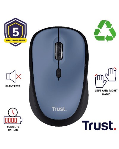 MOUSE WIRELESS SILENZIOSO - 1600DPI - PLASTICA RICICLATA 83% - DURATA BATTERIA 12 MESI - TRUST YVI+ - DARK BLU
