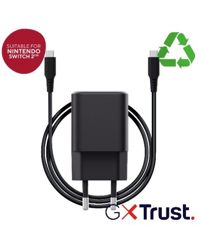 CARICA BATTERIA/ALIMENTATORE 65W GaN ULTRACOMPATTO PER NINTENDO SWITCH II - PLASTICA RICICLATA 100% - TRUST GXT 1258 - NERO