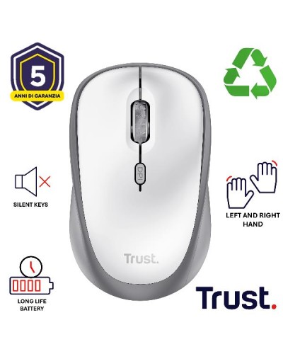 MOUSE WIRELESS SILENZIOSO - 1600DPI - PLASTICA RICICLATA 83% - DURATA BATTERIA 12 MESI - TRUST YVI+ - BIANCO