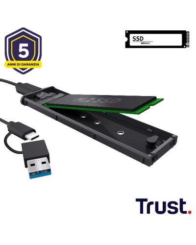 CASE/CUSTODIA HDD SSD NMVe M.2 USB USB-C + USB-A TRUST - NERO