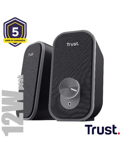 SET ALTOPARLANTI SPEAKERS 2.0 12W PICCO (6W RMS) CON PRESA PER CUFFIE - TRUST ADOR 2.0 - NERO/GRIGIO