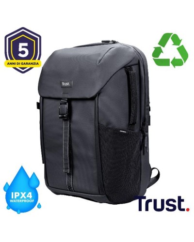 ZAINO LAPTOP/NOTEBOOK FINO A 17" ECO - IMPERMEABILE IPX4 - REALIZZATO CON PET RICICLATO - TRUST JERSEY TRAVEL BACKPACK NERO