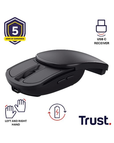 MOUSE WIRELESS USB-C RICARICABILE RICHIUDIBILE TASCABILE - 2400DPI - TRUST ZYLO - NERO