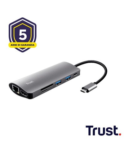ADATTATORE DOCKING STATION MULTIPORT 7 IN 1, 1 HDMI 4K, 1 LAN, 2 USB-A 3.X, 1 MICRO SD READER, 1 SD READER, 1 USB-C PD - TRUST 