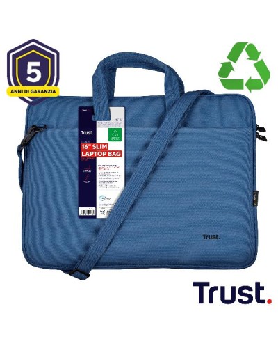 BORSA LAPTOP/NOTEBOOK FINO A 16" ECO - REALIZZATA CON PET RICICLATO - TRUST BOLOGNA BLU