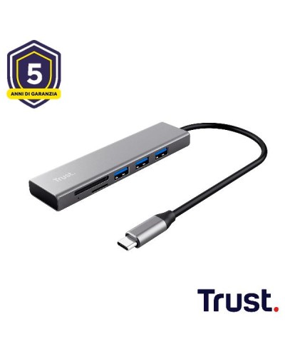 HUB USB C CON  CARDREADER E 3P USB-A 3.2 + CARD READER SD E MICRO-SD - TRUST HALYX - ALLUMINIO