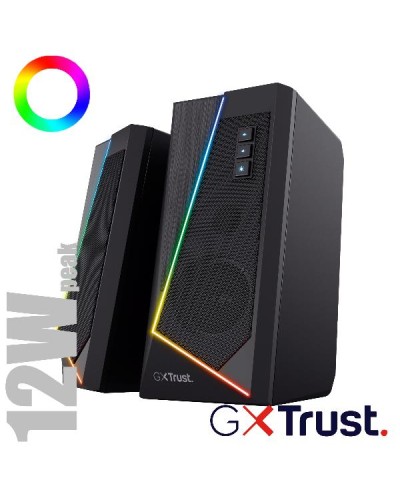 SET GAMING ALTOPARLANTI SPEAKERS 2.0 12W PICCO (6W RMS) ILLUMINATI LED RGB - TRUST GXT609 ZOXA RGB