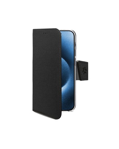 WALLY - Custodia a libro in pelle sintetica con chiusura flap magnetico, slot per carte e funzione stand colore nero compatibil