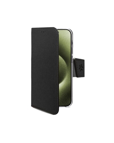 WALLY - Custodia a libro in pelle sintetica con chiusura flap magnetico, slot per carte e funzione stand colore nero compatibil