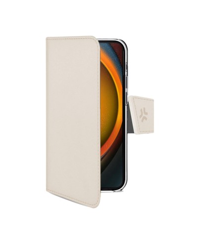 WALLY - Custodia a libro in pelle sintetica con chiusura flap magnetico, slot per carte e funzione stand colore sabbia compatib