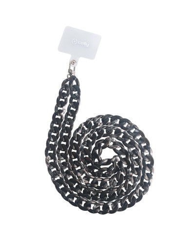 LACETMARBLE - Laccio da collo lunghezza 1.2 mt in Nylon con badge trasparente effetto marmo nero universale per smartphone [SUM