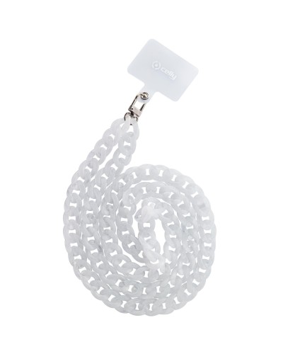 LACETMARBLE - Laccio da collo lunghezza 1.2 mt in Nylon con badge trasparente effetto marmo bianco universale per smartphone [S