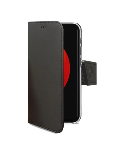 WALLY - Custodia a libro in pelle sintetica con chiusura flap magnetico, slot per carte e funzione stand colore nero compatibil