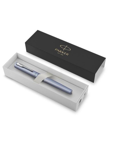 Penna roller Vector XL Punta sottile  Laccatura argento blu metallizzato su ottone con puntale cromato  Punta sottile