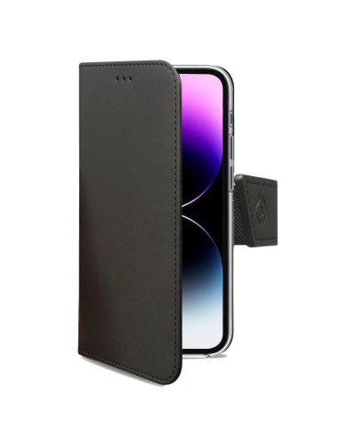 WALLY - Custodia a libro in pelle sintetica con chiusura flap magnetico, slot per carte e funzione stand colore nero compatibil