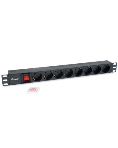 EQUIP - MULTIPRESA 8-BAY SCHUKO DIN49440, Spina Schuko CEE7/7 90°, 1U 19" con interruttore, Alluminio