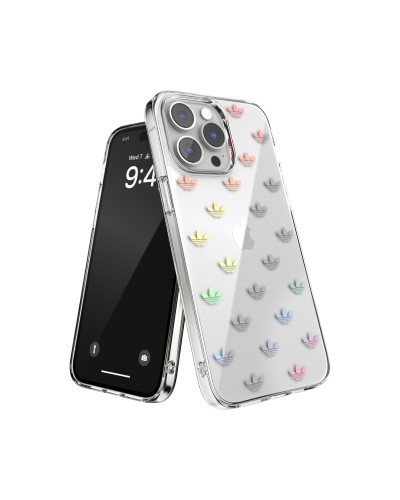 ADIDAS ORIGINALS - Cover trasparente in TPU morbido con logo trifoglio colore oro compatibile con Apple iPhone 14 Pro Max