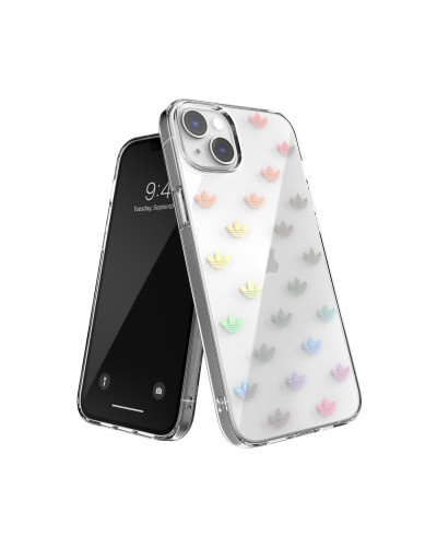 ADIDAS ORIGINALS - Cover trasparente in TPU morbido con logo trifoglio colore oro compatibile con Apple iPhone 14 Plus