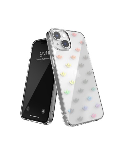 ADIDAS ORIGINALS - Cover trasparente in TPU morbido con logo trifoglio colore oro compatibile con Apple iPhone 14