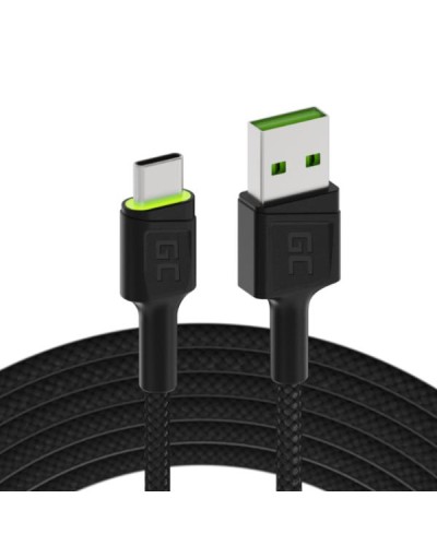 Cavo USB Green Cell GC Ray - USB-C 120cm, LED verde, ricarica rapida ultra Charge, QC 3.0