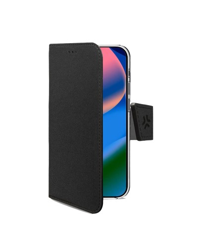 WALLY - Custodia a libro in pelle sintetica con chiusura flap magnetico, slot per carte e funzione stand colore nero compatibil