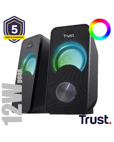 SET ALTOPARLANTI SPEAKERS 2.0 12W PICCO (6W RMS) ILLUMINATI LED RGB - TRUST ARYS - NERO