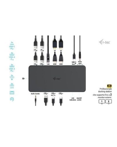 DOCKING STATION UNIVERSALE USB 3.0 / USB-C / TB  Doppio Monitor (2xDP+2xHDMI) + PD100W con Alimentatore