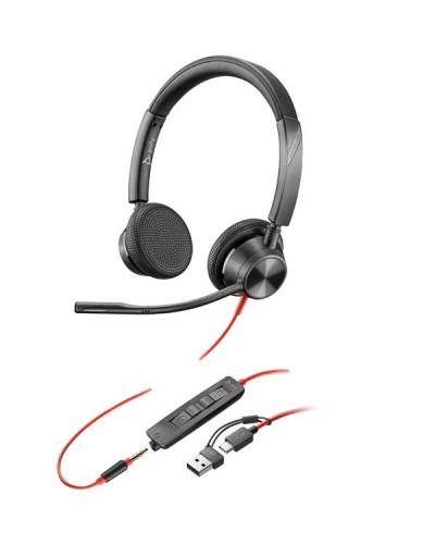 Cuffia HP Poly Blackwire 3325 Stereo USB-C Headset +3.5mm Plug +USB-C/A Adapter