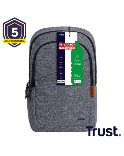 ZAINO LAPTOP/NOTEBOOK FINO A 16" ECO - REALIZZATO CON PET RICICLATO - TRUST AVANA GRIGIO