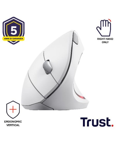 MOUSE ERGONOMICO VERTICALE WIRELESS - 1600DPI - TRUST VERTO - BIANCO