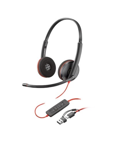 Cuffie HP Poly Blackwire 3220 USB-C/A Black Headset +USB-C/A Adapter (Bulk)