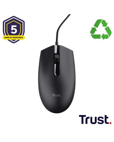 MOUSE CABLATO 160CM - PLASTICA RICICLATA 85% - TRUST B2B TM-101 ECO NERO