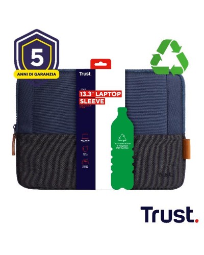 CUSTODIA/SLEEVE 13,3" MORBIDA PER LAPTOP/NOTEBOOK REALIZZATA CON PET RICICLATO - TRUST LISBOA BLU
