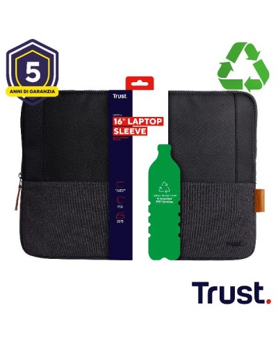 CUSTODIA/SLEEVE 16" MORBIDA PER LAPTOP/NOTEBOOK REALIZZATA CON PET RICICLATO - TRUST LISBOA NERA