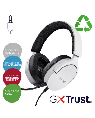CUFFIE GAMING CABLATE JACK 3,5MM MULTIPIATTAFORMA, OVER-EAR, DRIVER 50MM - PLASTICA RICICLATA 35% - TRUST GXT489W FAYZO BIANCO