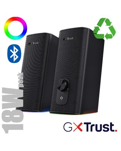 SET GAMING ALTOPARLANTI SPEAKERS 2.0 18W PICCO (9W RMS) MULTICONNECT JACK 3,5MM + BLUETOOTH ILLUMINATI LED RGB  CON INGRESSO CU